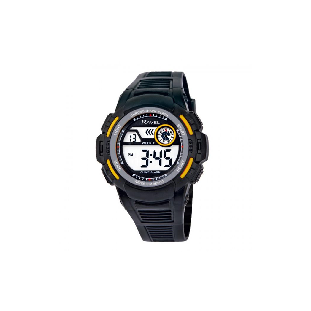 Ravel Men's 3ATM Digital Sports Black/Yellow Watch RDG.14.11