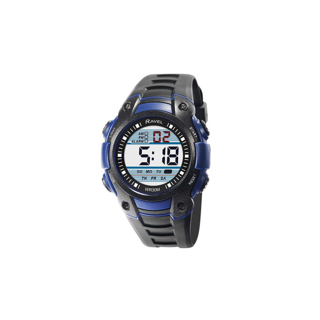 Ravel Men's 3ATM Digital Sports Black/Blue Watch RDG.14.10