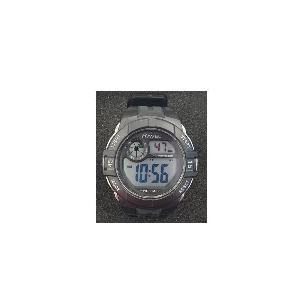 Ravel Men's 3ATM Digital Sports Black/Silver Watch RDG.14.14