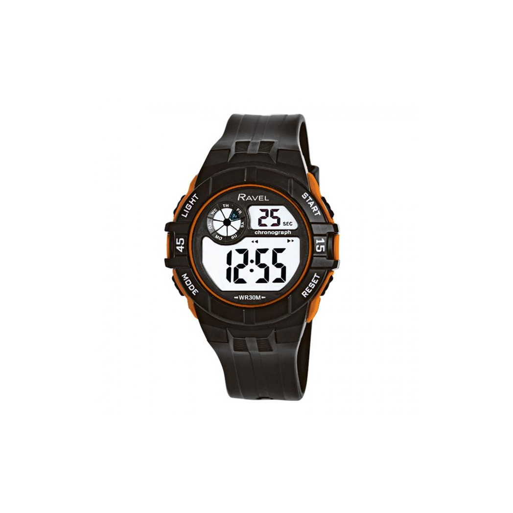 Ravel Men's 3ATM Digital Sports Black/Orange Watch RDG.14.2