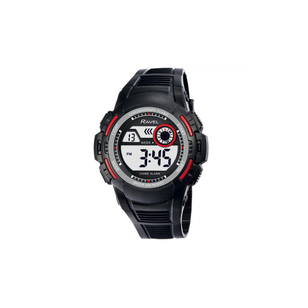 Ravel Men's 3ATM Digital Sports Red/Black Watch RDG.14.13