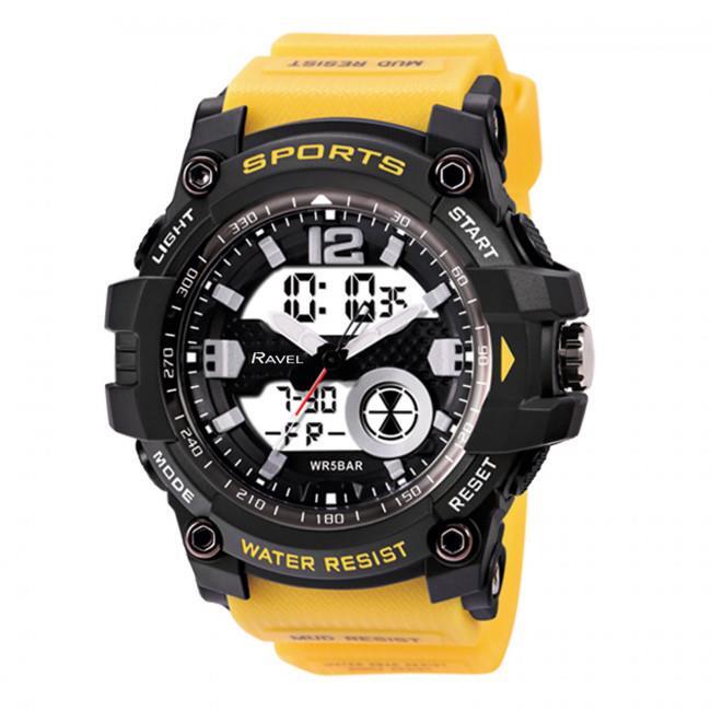 Ravel Adults Ana-Digi Dual time 5ATM Sports Yellow Watch RDT.2F