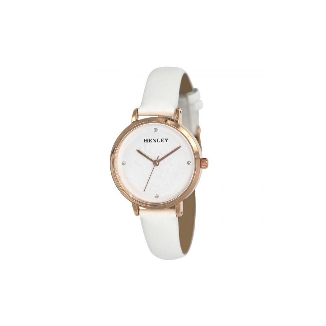 Henleys Ladies Embossed Branchlet Watch - White H06169.4