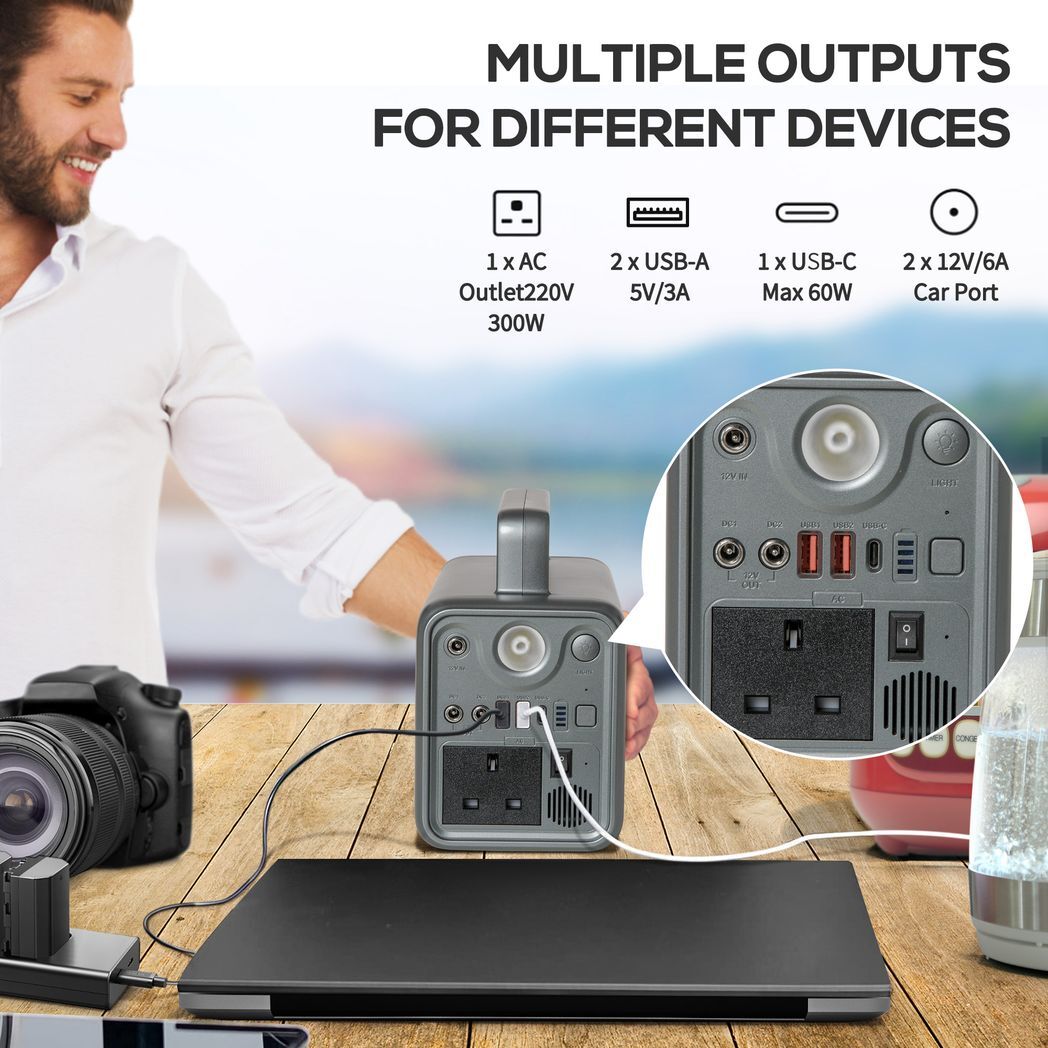 230.4Wh Portable Power Station with AC Outlets USB/PD/CAR Ports