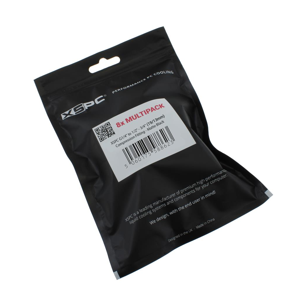 XSPC G1/4 to 1/2 ID 3/4 OD Compression Fitting V2 - Matte Black (8 Pack)