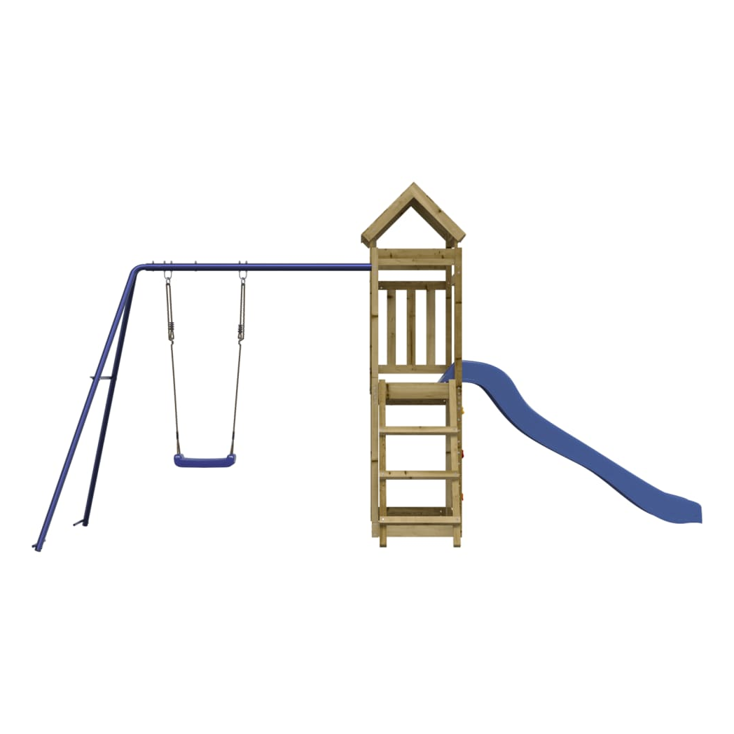 Playhouse with Slide Swing Rockwall Impregnated Wood Pine