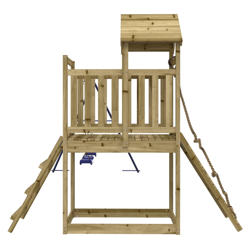 Playhouse with Swings Climbing Wall Impregnated Wood Pine