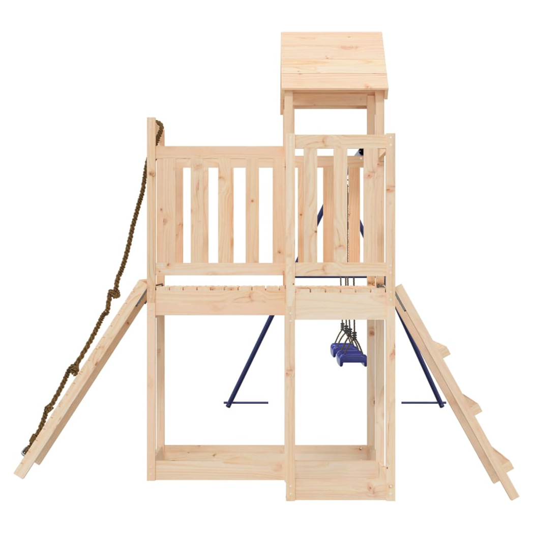 Playhouse with Climbing Wall Swings Solid Wood Pine