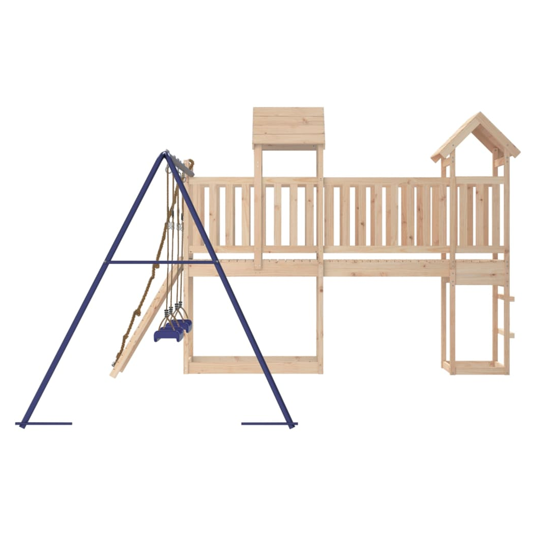 Playhouse with Climbing Wall Swings Solid Wood Pine