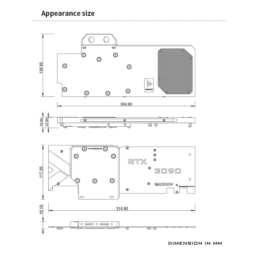 Barrow NVIDIA RTX 3080/3090, Gigabyte GAMING OC aRGB Graphics Card Waterblock