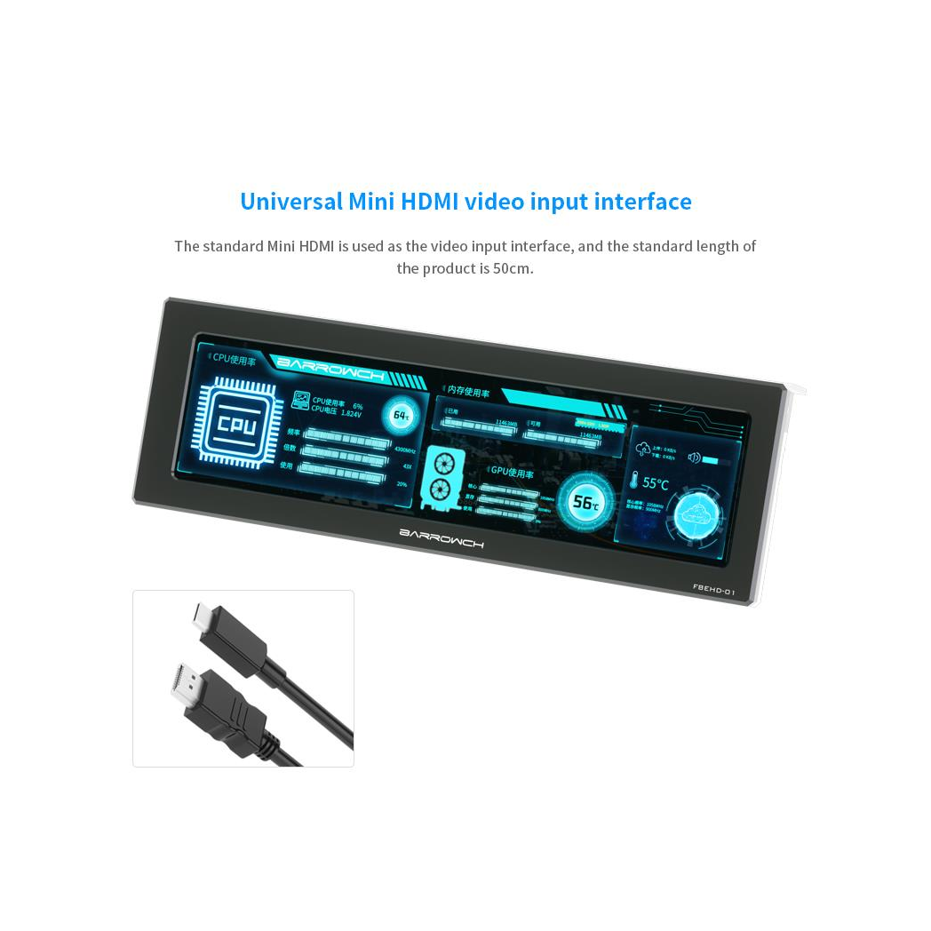 BarrowCH 250mm IPS High Definition System Monitoring LCD Display - Black