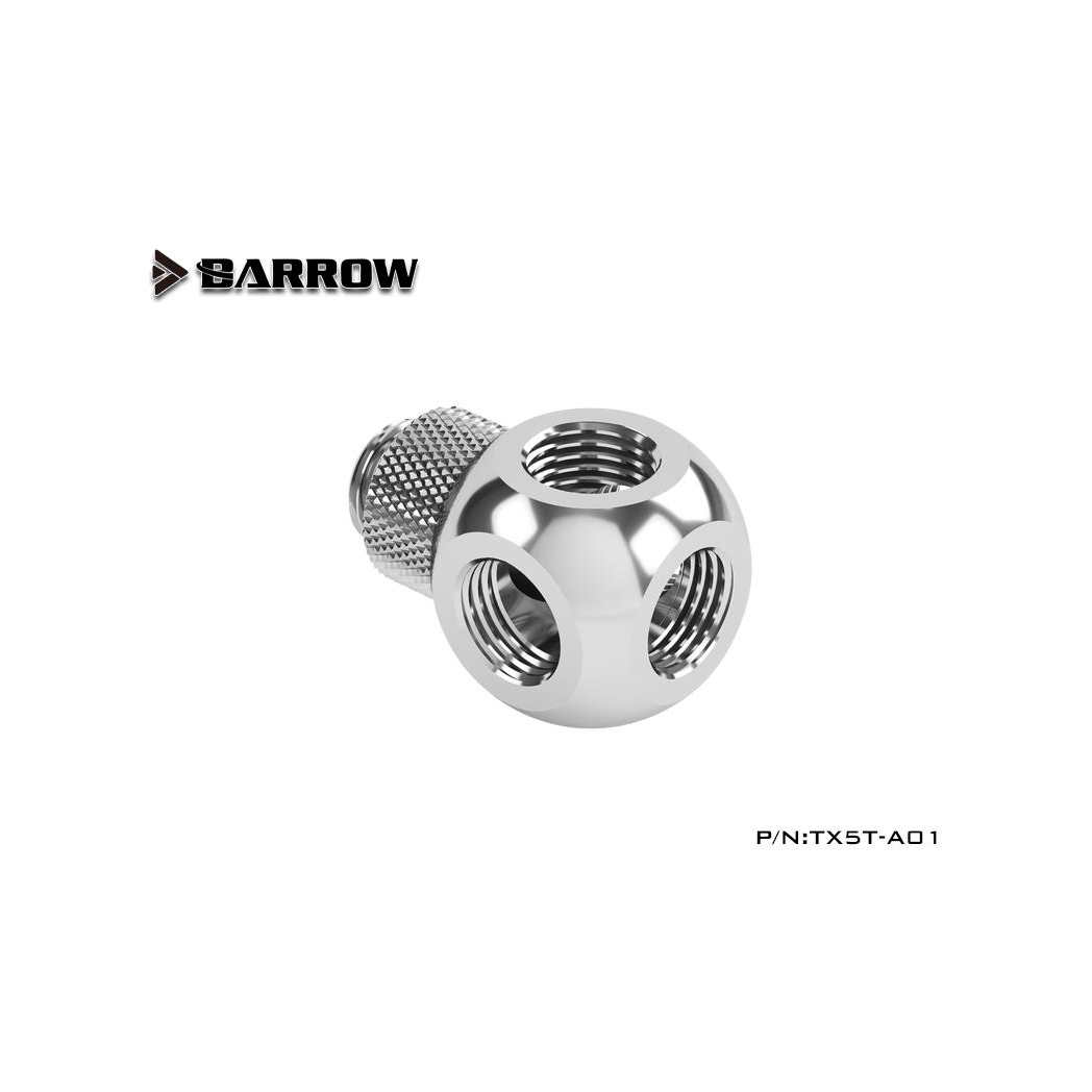 Barrow G1/4 Male Rotary - G1/4 Female 5 Way T-Splitter - Silver