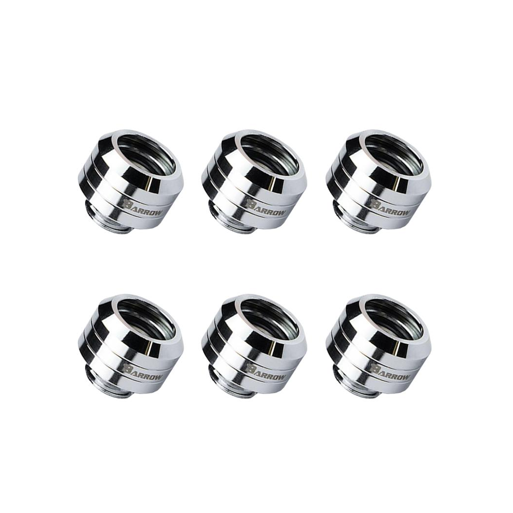 Barrow G1/4 - 14mm OD Twin Seal Hard Tube Fitting (Smooth) - Shi Silver (6 Pack)