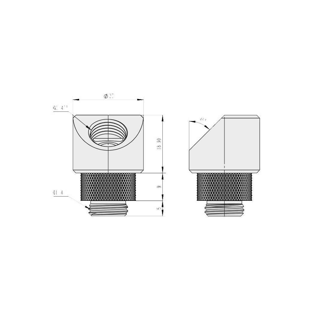 BarrowCH G1/4 Male Rotary to Smooth 45 Degree Female Angle - Shiny Silver