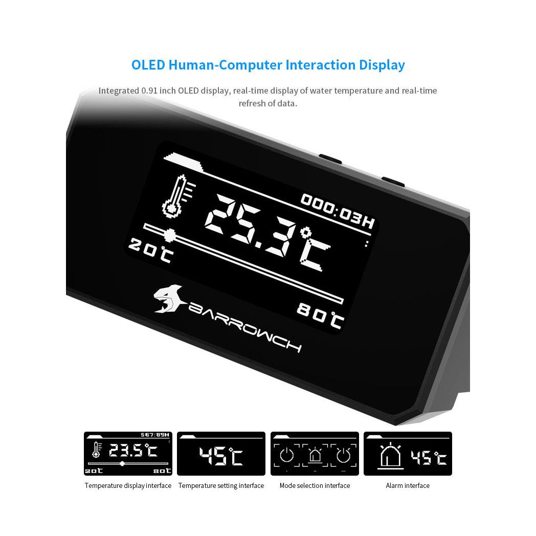 BarrowCH G1/4 Multimode OLED Display Heat Sensor Alarm with Shutdown - Black