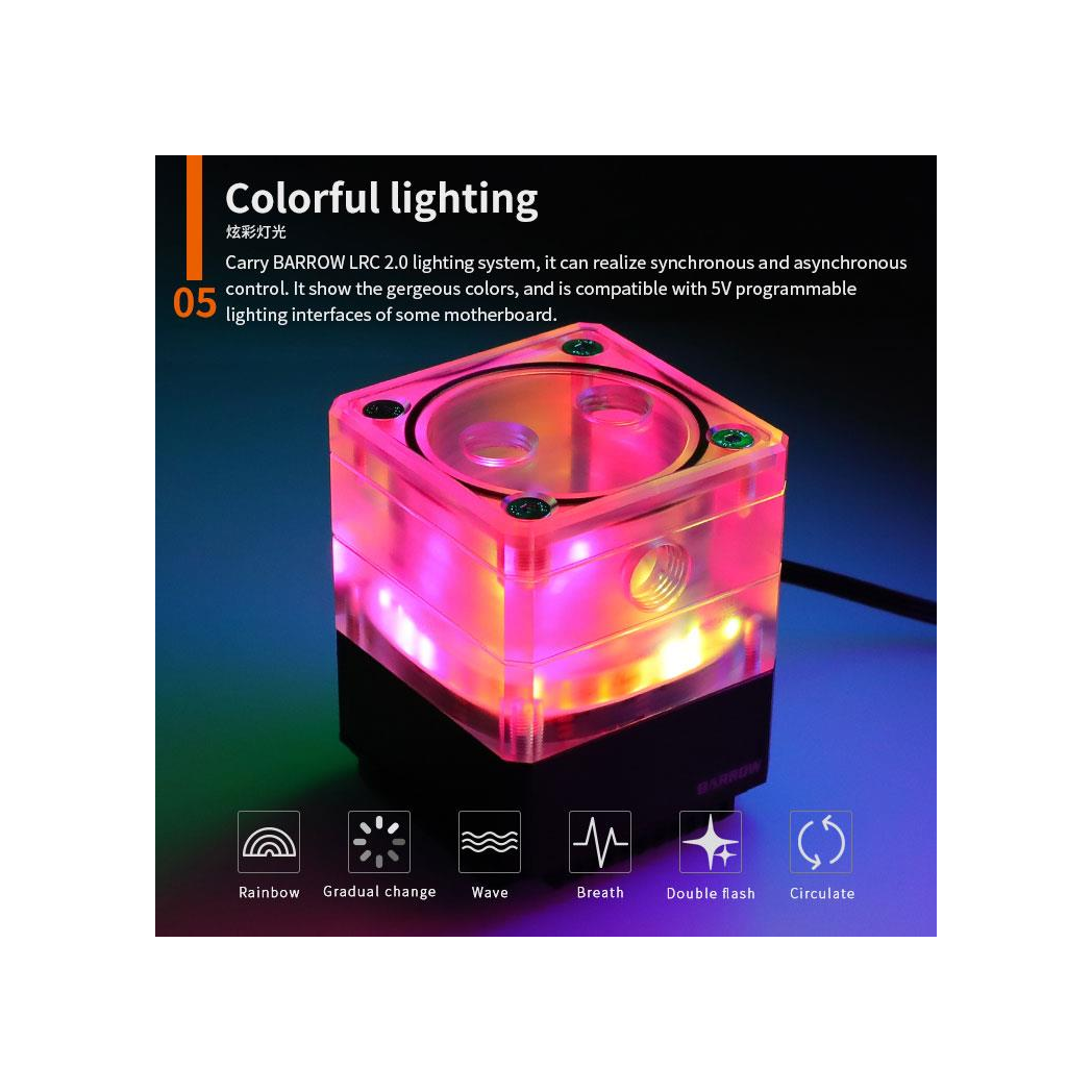 Barrow SPB17-TM 960LPH 17W PWM Mini Pump Reservoir with LRC 2.0 RGB - Silver