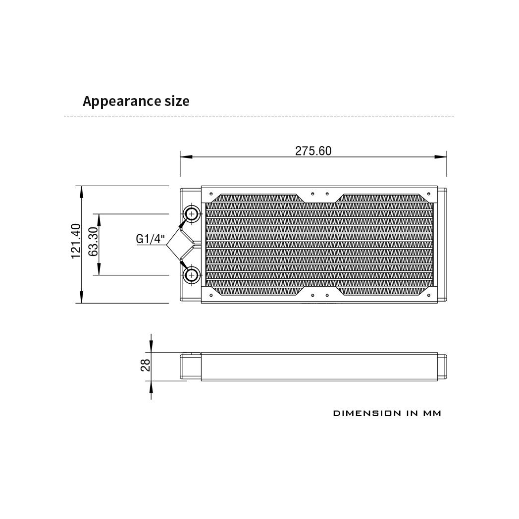 Barrow Dabel-B Series 240mm (2x120) Slim Line Copper Radiator - Black