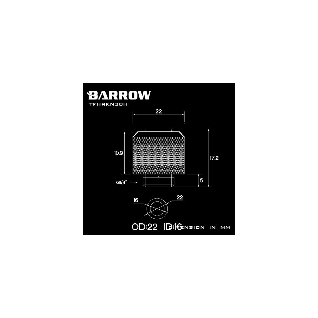 Barrow G1/4 - 16/10mm Flexible Tube Compression Fitting - Black (6 Pack)
