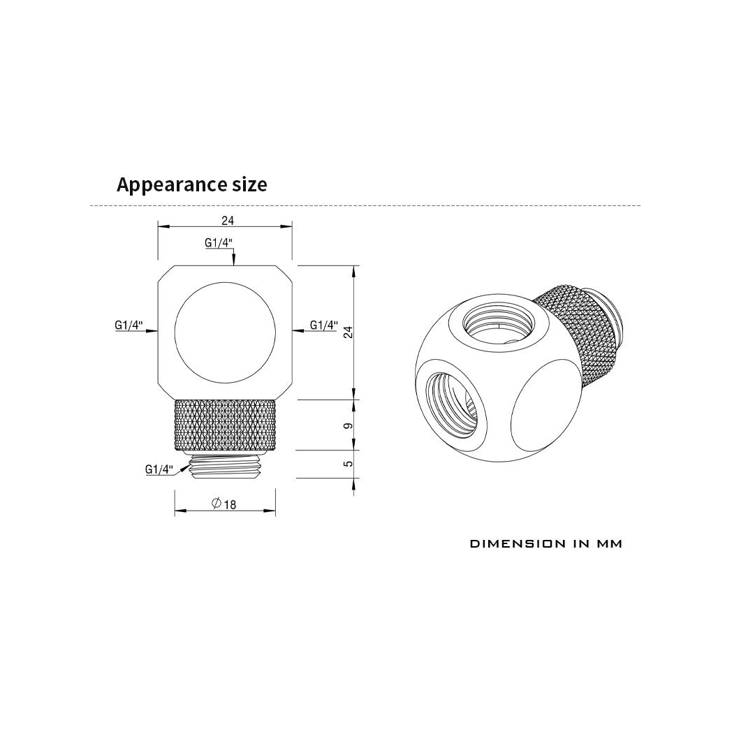 Barrow G1/4 Male Rotary - G1/4 Female 4 Way T-Splitter - Silver