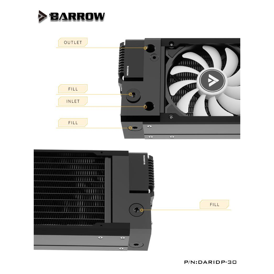 Barrow DARIDP-30 360 Copper Radiator with 17w Pump and Reservoir - Black