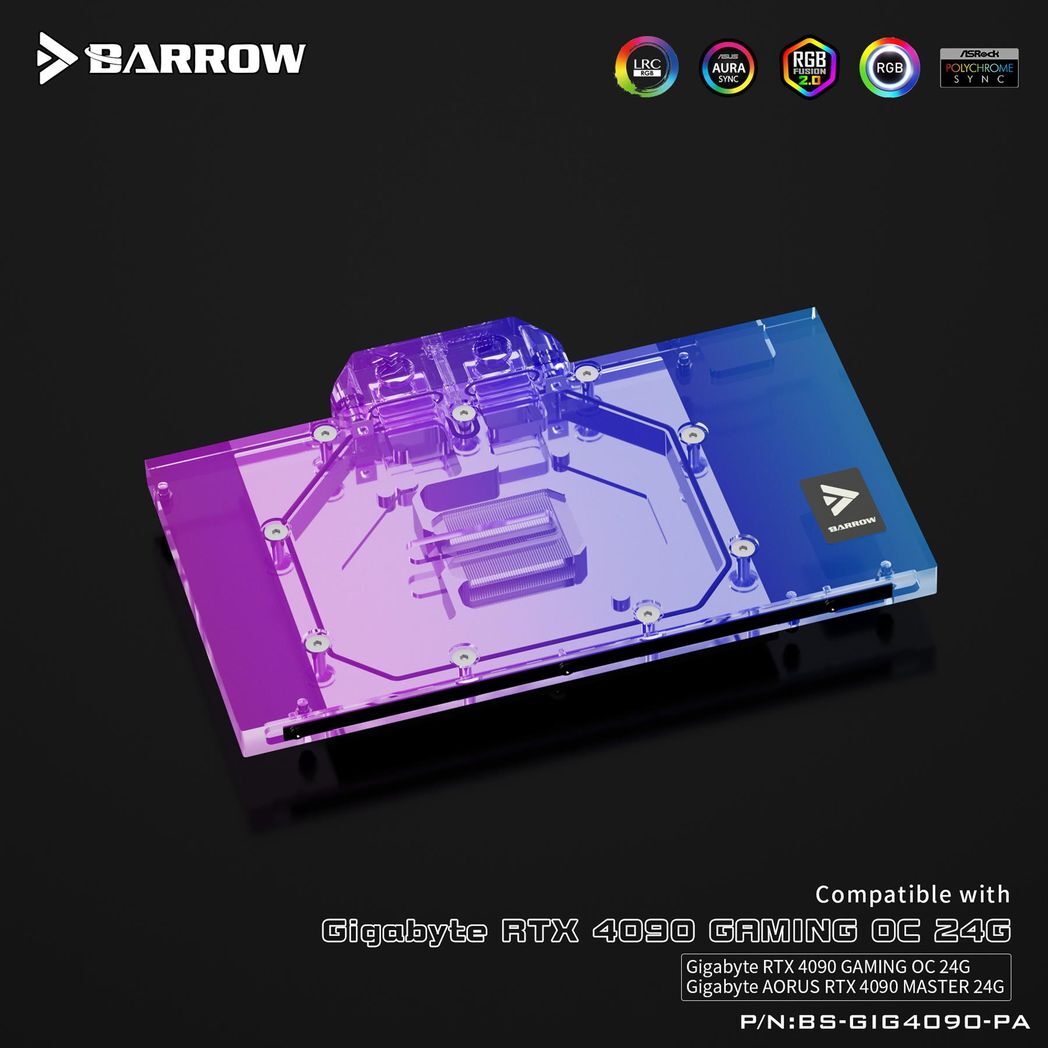 Barrow Gigabyte AORUS 4090 Aurora , aRGB Graphics Card Waterblock + Backplate