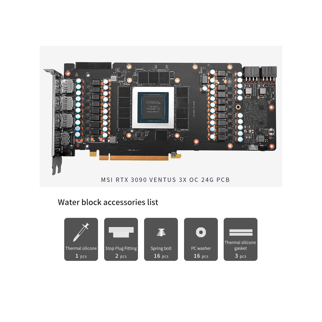 Barrow NVIDIA RTX 3080/3090, MSI VENTUS Aurora aRGB Graphics Card Waterblock