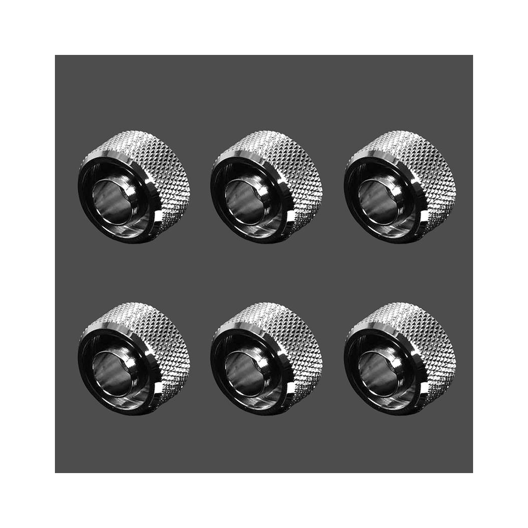 Barrow G1/4 - 16/10mm Flexible Tube Compression Fitting - Shiny Silver (6 Pack)