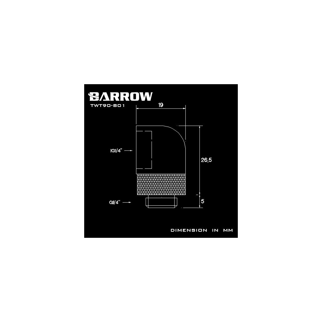 Barrow G1/4 Male Rotary to 90 Degree Female Angle - Black (4 Pack)