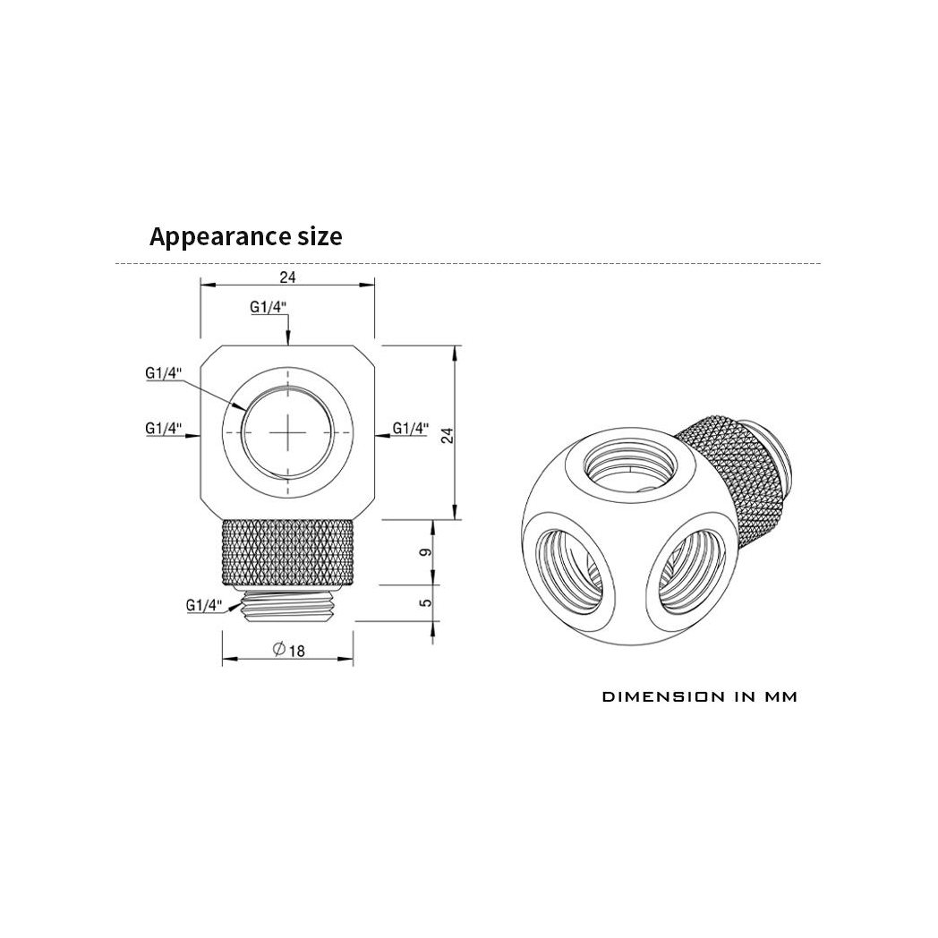 Barrow G1/4 Male Rotary - G1/4 Female 5 Way T-Splitter - Black