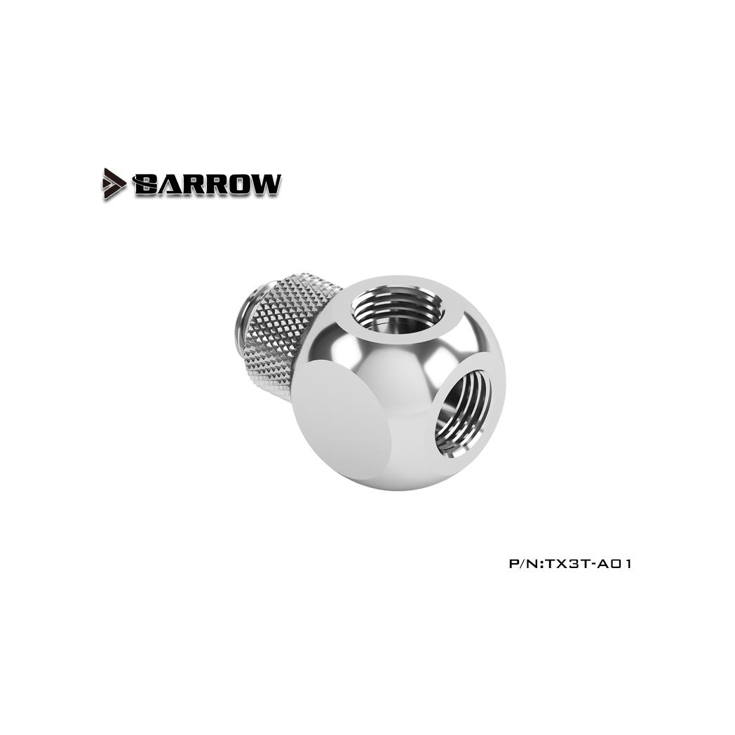 Barrow G1/4 Male Rotary - G1/4 Female 3 Way T-Splitter - Silver