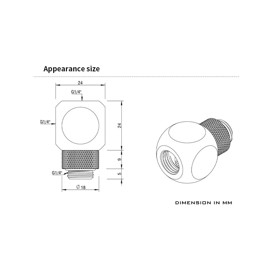 Barrow G1/4 Male Rotary - G1/4 Female 3 Way T-Splitter - Silver