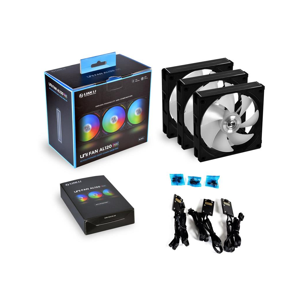 Lian Li UNI FAN AL120 RGB PWM Fan, Triple Pack incl. Controller - 120mm, black