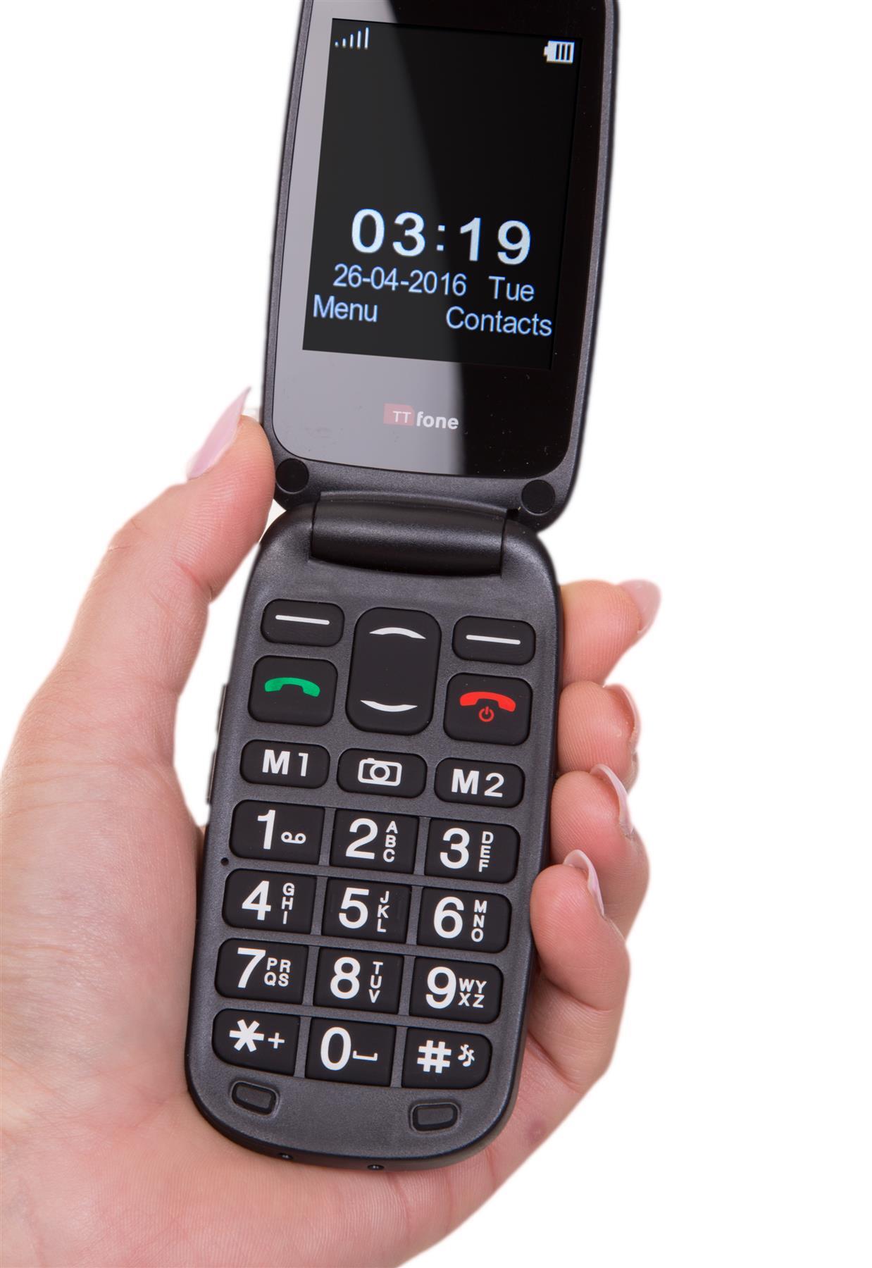 TTfone TT750 Lunar RED Flip Folding Dual Screen Big Button Mobile Phone with Dock Charger and Vodafone Sim Card