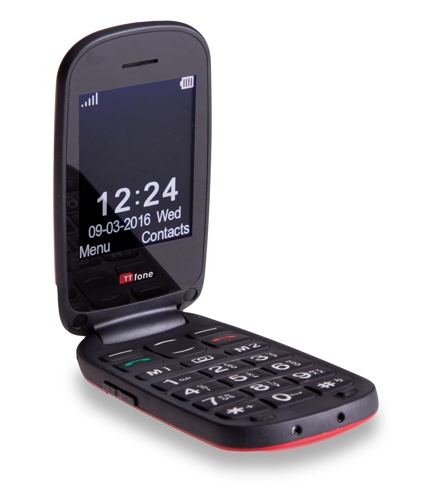 TTfone TT750 Lunar RED Flip Folding Dual Screen Big Button Mobile Phone with Dock Charger and Vodafone Sim Card