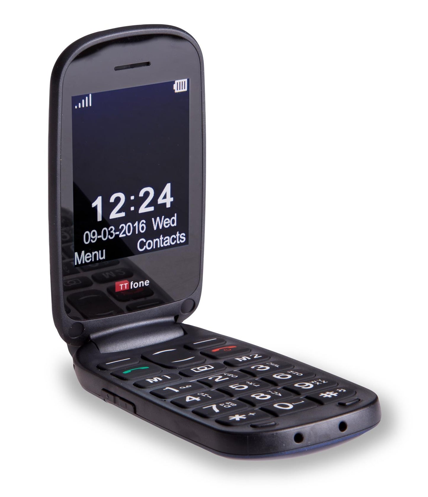 TTfone TT750 Lunar BLUE Flip Folding Dual Screen Big Button Mobile Phone with Dock Charger and Vodafone Sim Card