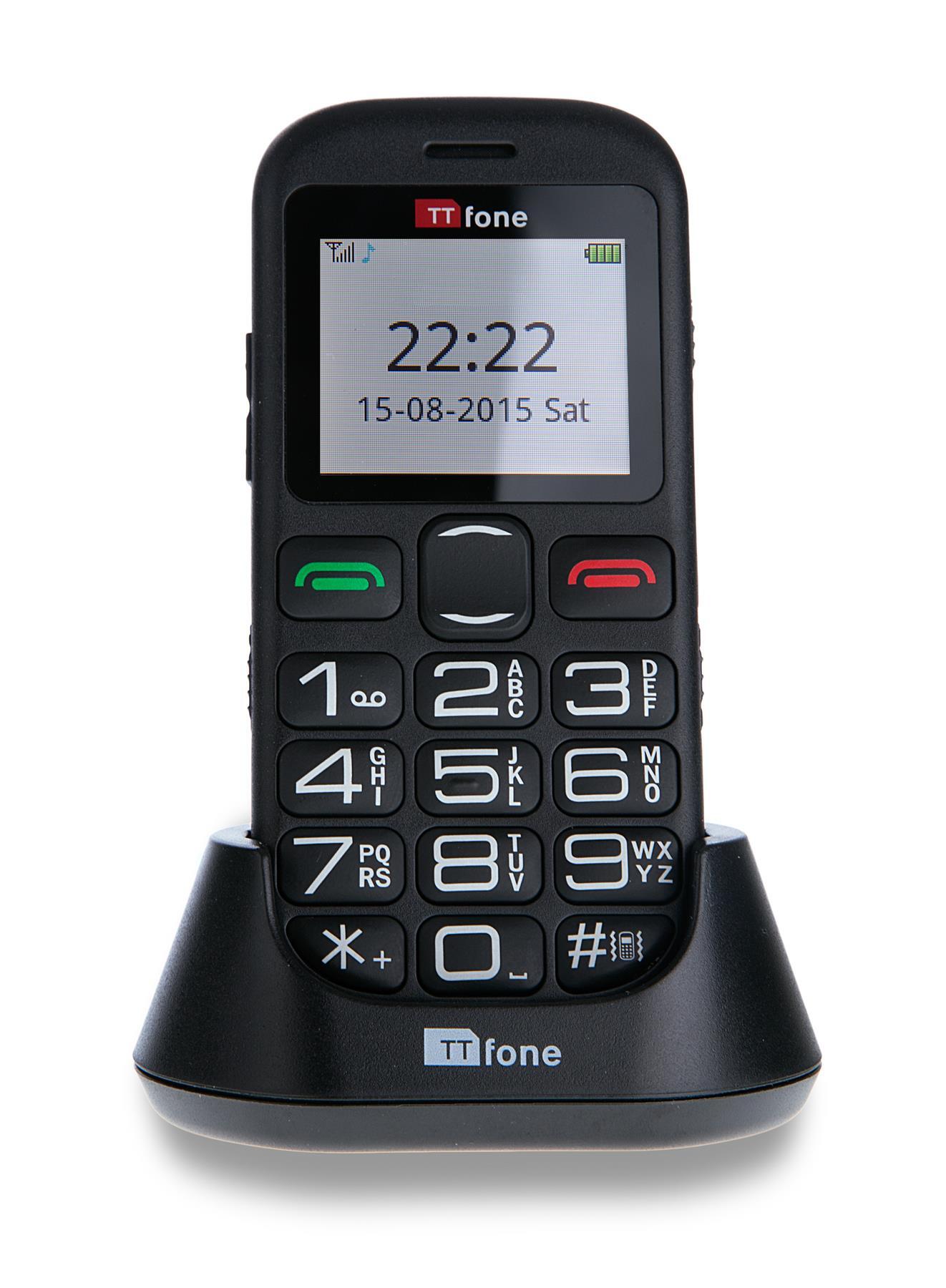 TTfone TT850 Jupiter 2 Senior Mobile Phone Big Buttons, Dock Charger CB4 Nylon Case Vodafone PAYG Sim Card