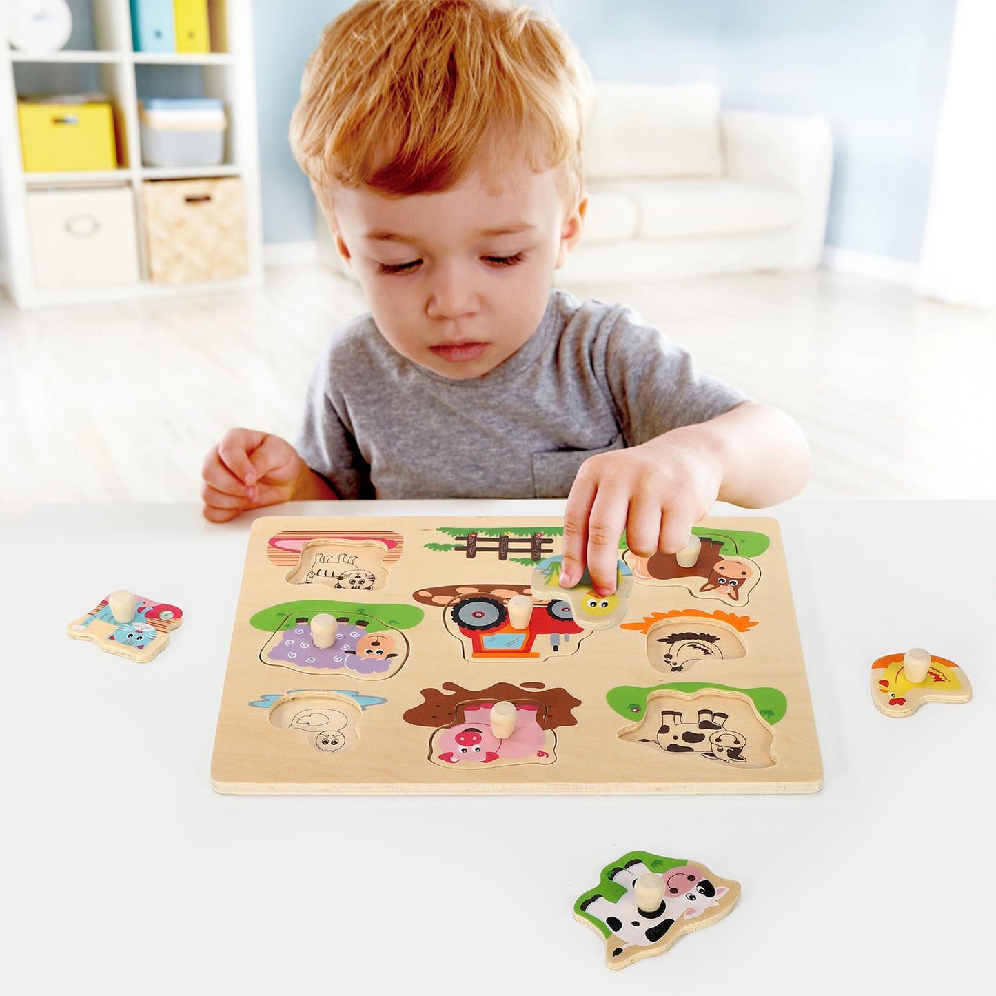 SOKA Wooden Farm Animals Peg Puzzles Toy Montessori Jigsaw Puzzle Board