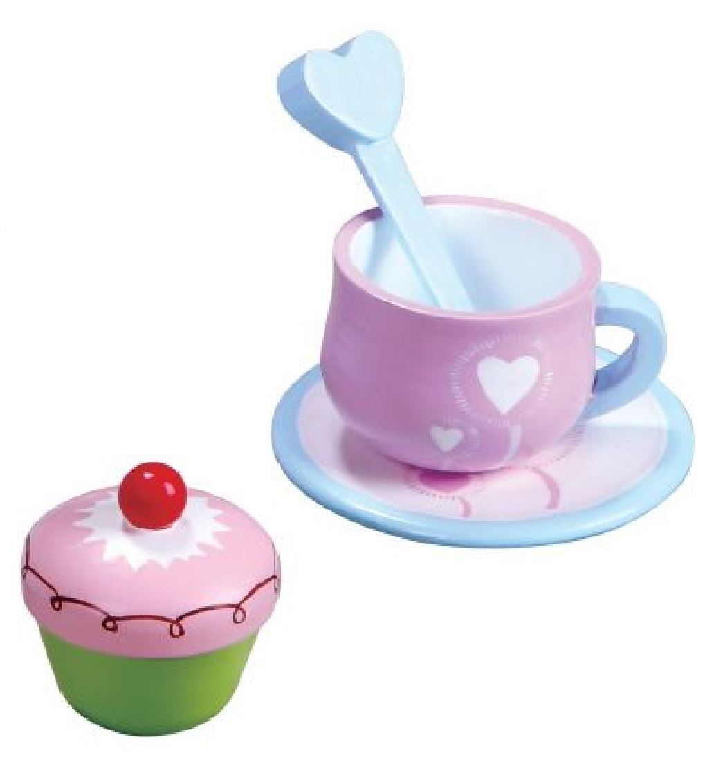 Lelin 13 PCS Wooden Heart Shaped Tea Set Pretend Play Role Play Toy for Children