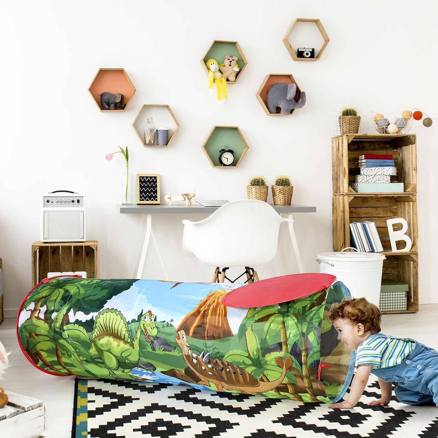 SOKA Kids Play Tunnel Green Pop Up Dino Dinosaur Indoor or Outdoor Garden Play Tent