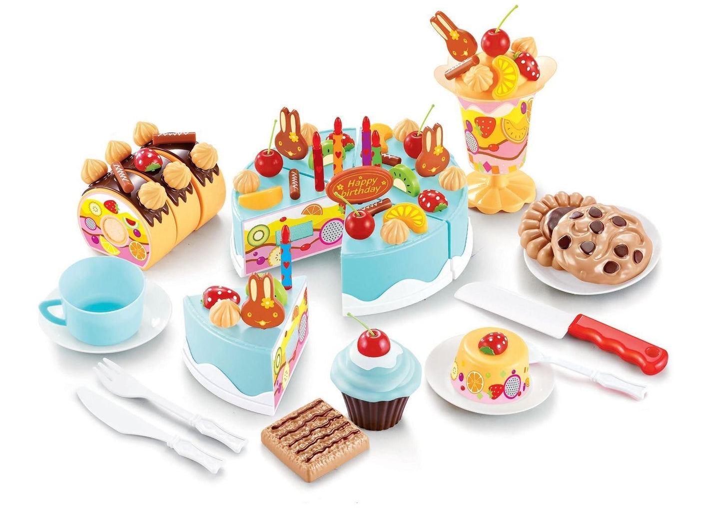 SOKA 75pc Birthday Cream Cake Kids Childrens Pretend Play Party Cake Set