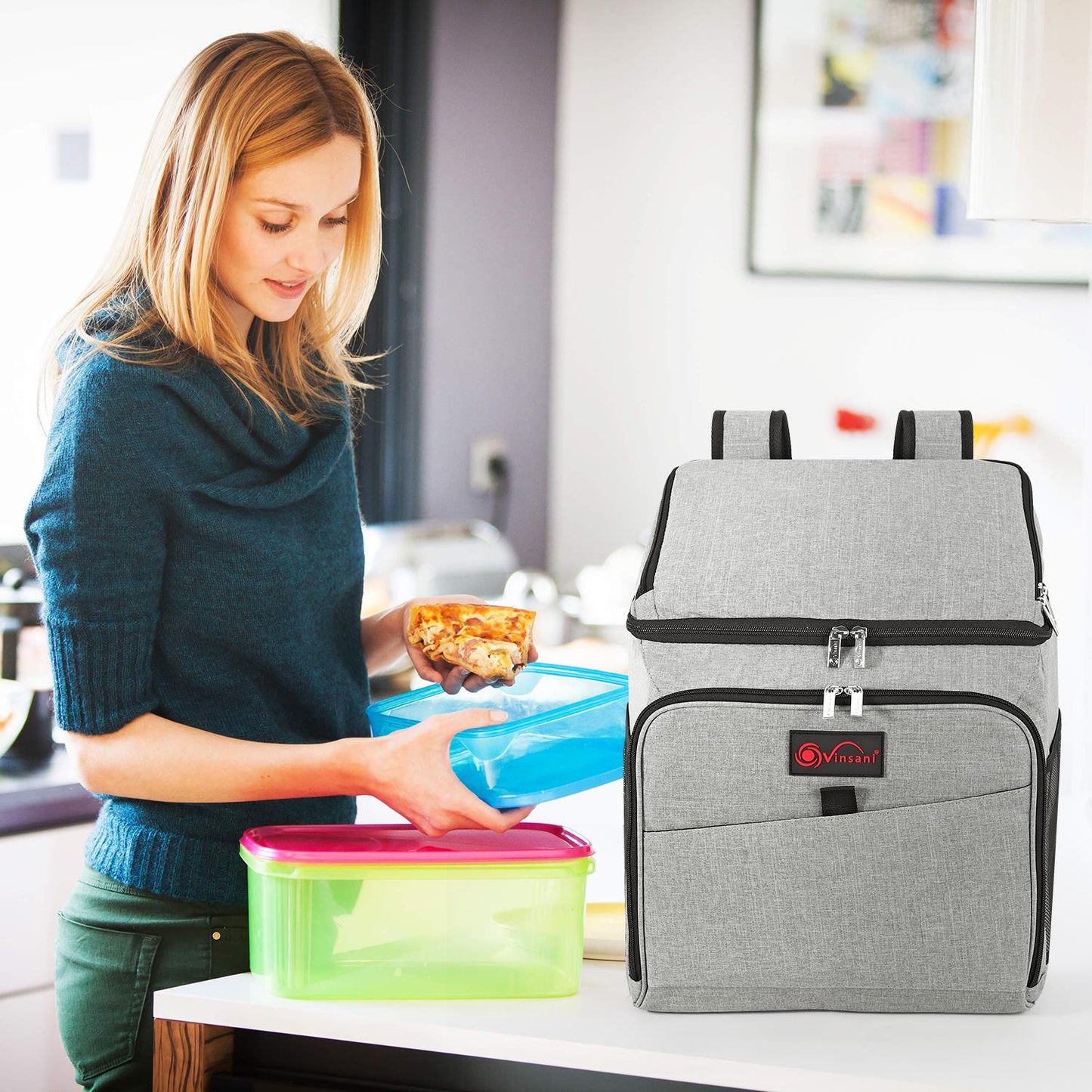 26Lt Grey Backpack Cooler Multi Pocketed Picnic Insulated Bag