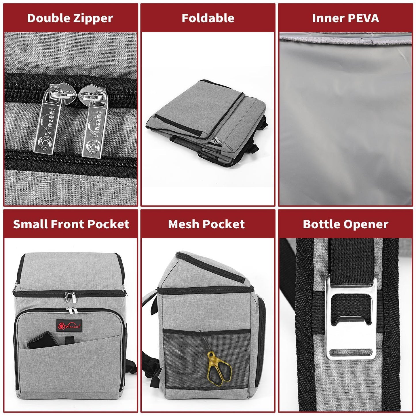 26Lt Grey Backpack Cooler Multi Pocketed Picnic Insulated Bag