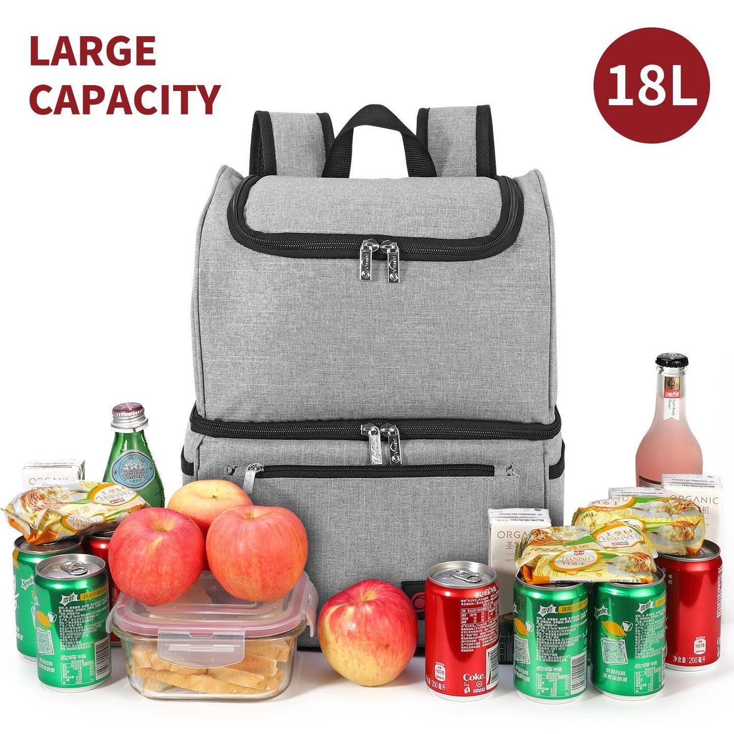 18Lt Grey Backpack Cooler Multi Pocketed Picnic Insulated Bag
