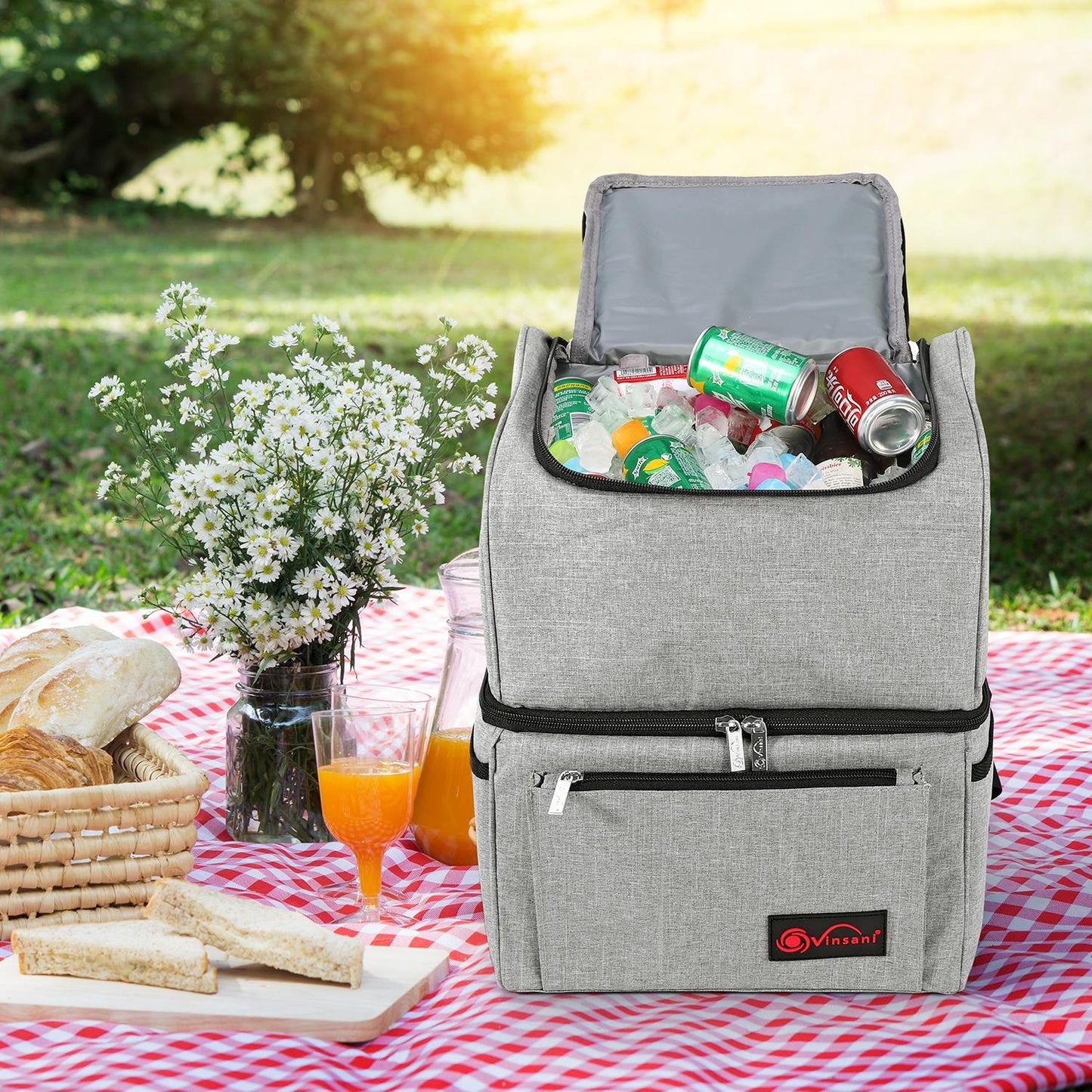 18Lt Grey Backpack Cooler Multi Pocketed Picnic Insulated Bag