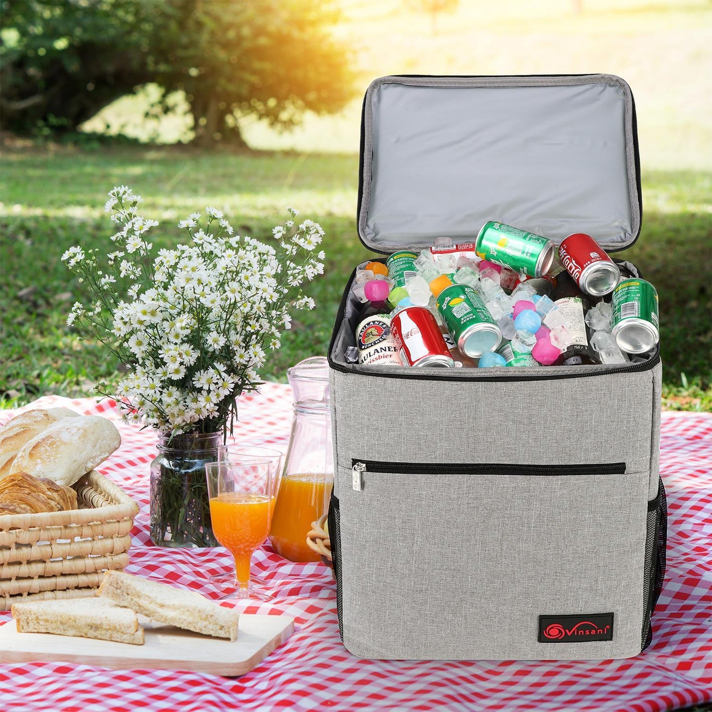 24Lt Grey Backpack Cooler Multi Pocketed Picnic Insulated Bag