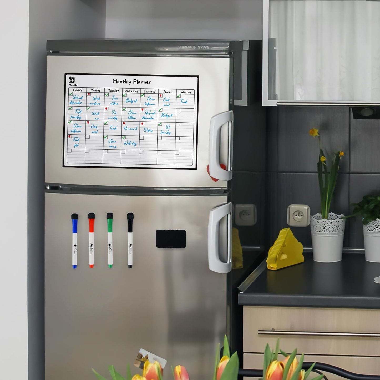 Monthly Magnetic Memo Notes Whiteboard for Home Office Task - A3