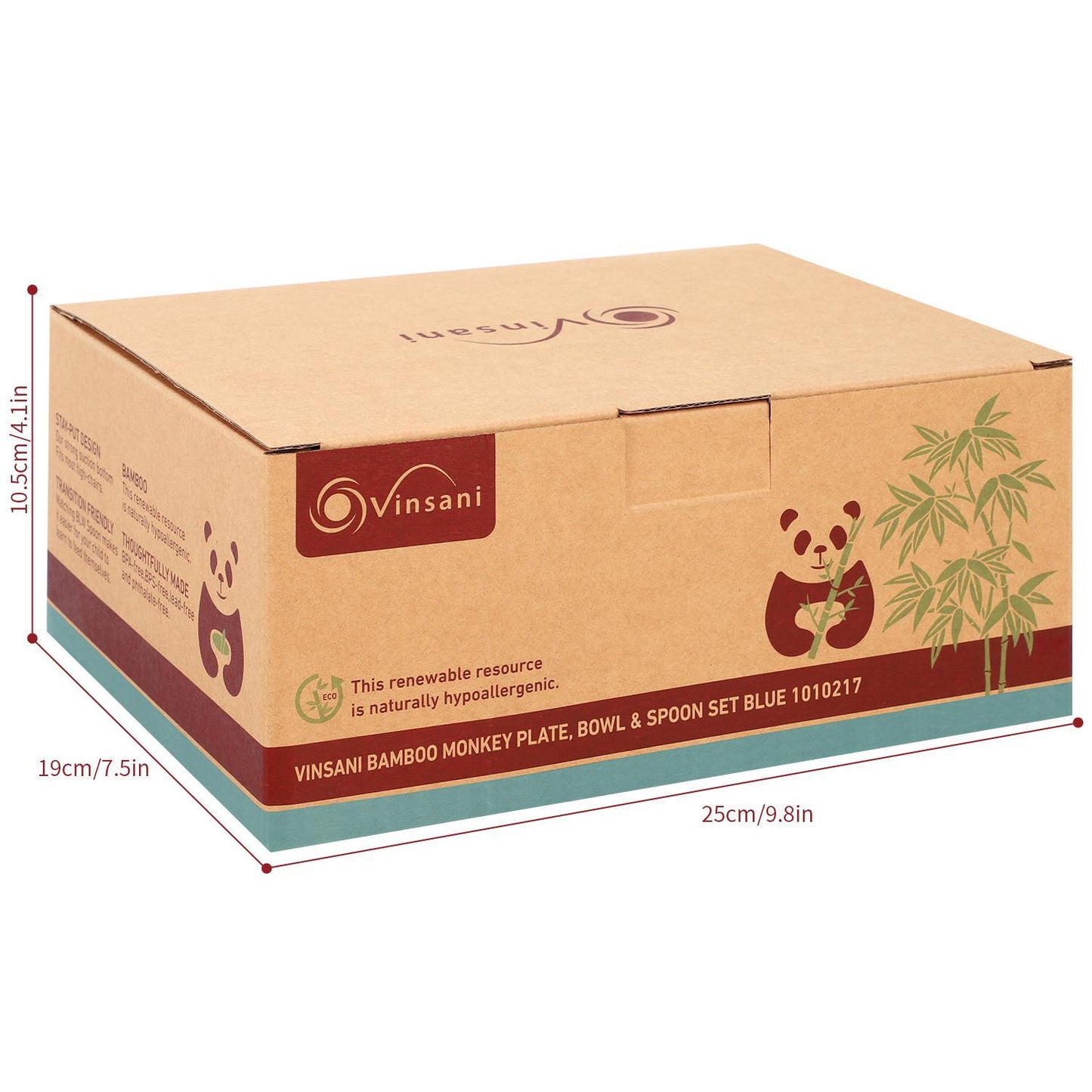 Bamboo Monkey Plate Bowl & Spoon Set Suction Bowls Stay-Put Design - BLUE