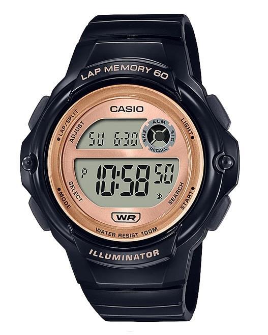 Casio Ladies Digital Watch black rubber strap with Rose gold face LWS-1200H-1AVDF