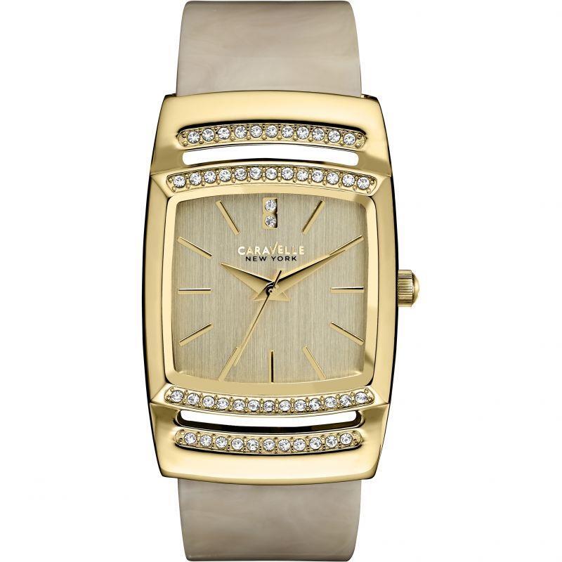 Caravelle New York 44L142 Ladies Bone Tone Bangle Watch with Crystals