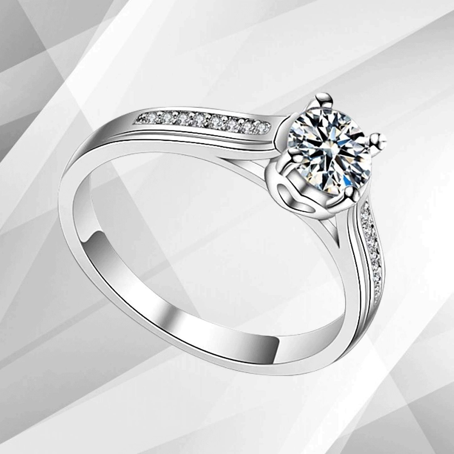 1.80Ct Round-Cut 17 Diamonds Solitaire Girls Engagement Ring 18K White Gold Over